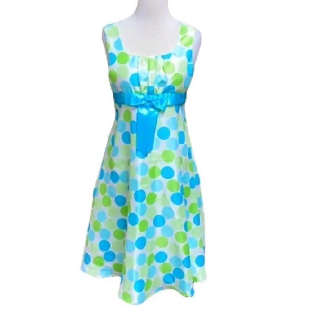 Bonnie Jean Sleeveless Blue/Green Polka Dot Dress